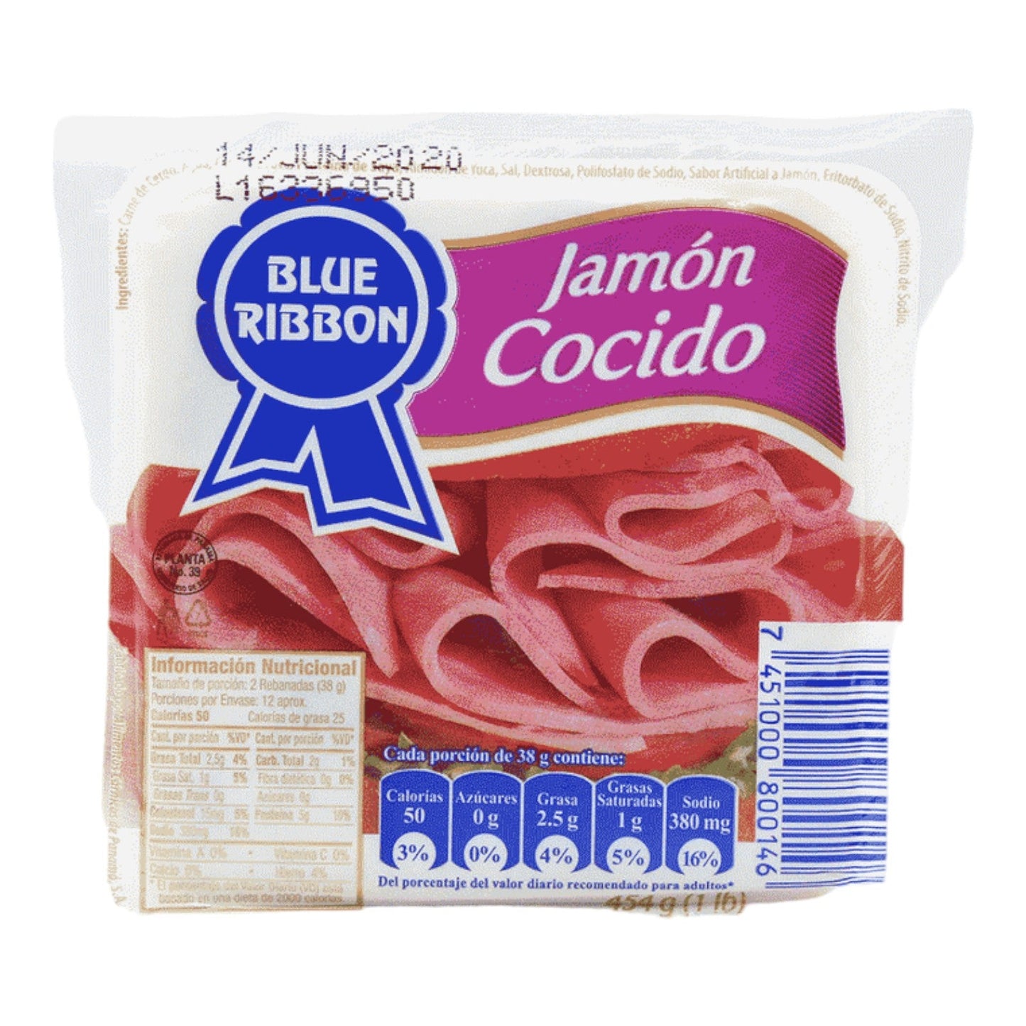 JAMON COCIDO REBANADO 454 GR BLUE RIBBON