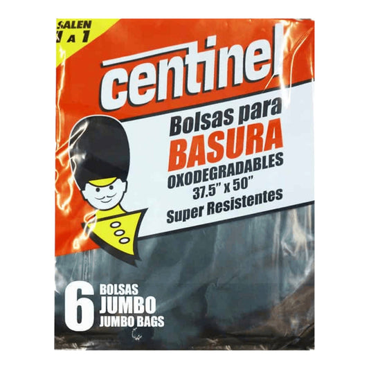 BOLSAS PARA BASURA JUMBO OXODEGRADABLE SUPER RESISTENTES 37.5" X 50" 6 UN CENTINEL