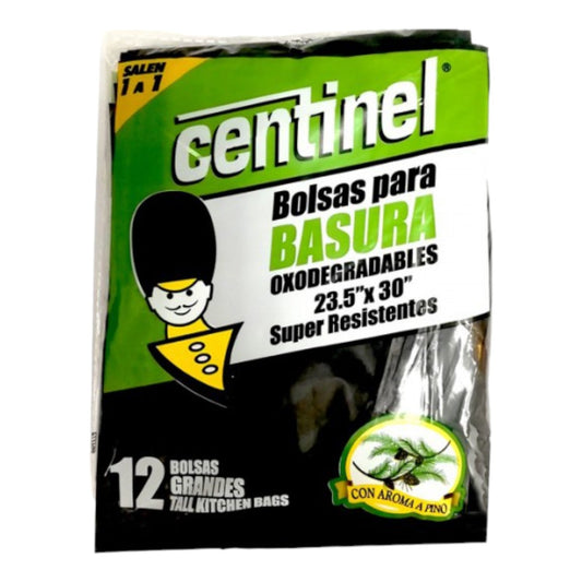 BOLSAS NEGRAS GRANDES SUPER RESISTENTES OXODEGRADABLE PARA BASURA 23.5" X 30" CENTINEL