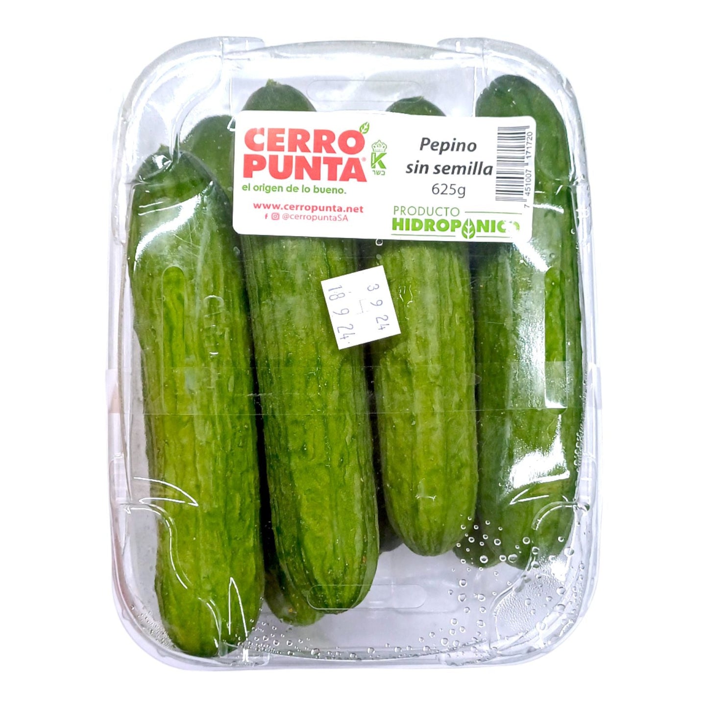 PEPINO SIN SEMILLA EMPACADO 625 GR CERRO PUNTA