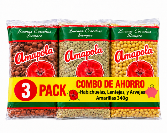 3PK AHORRO LENTEJAS POROTOS Y ARVEJAS 340 GR AMAPOLA