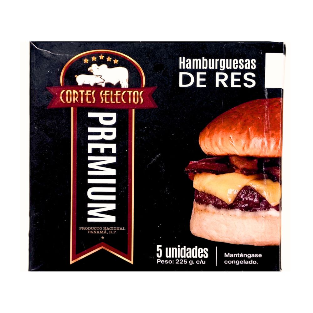 CARNE HAMBURGUESA PREMIUM 12/225G. C/U CORTES SELECTOS