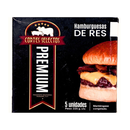 CARNE HAMBURGUESA PREMIUM 12/225G. C/U CORTES SELECTOS