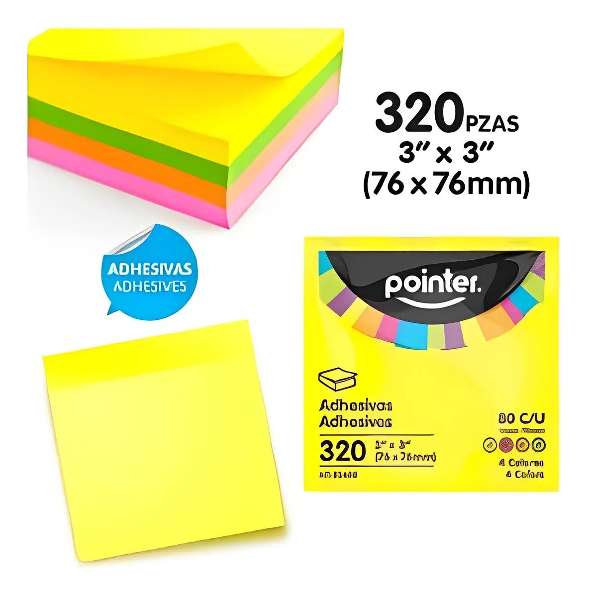 NOTAS ADHESIVAS 3"x3" 320 HOJAS POINTER