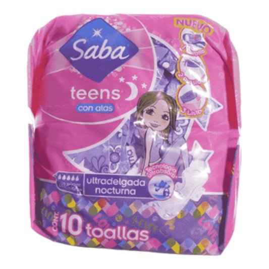 TOALLA SANITARIAS NOCTURNAS 10 UN SABA