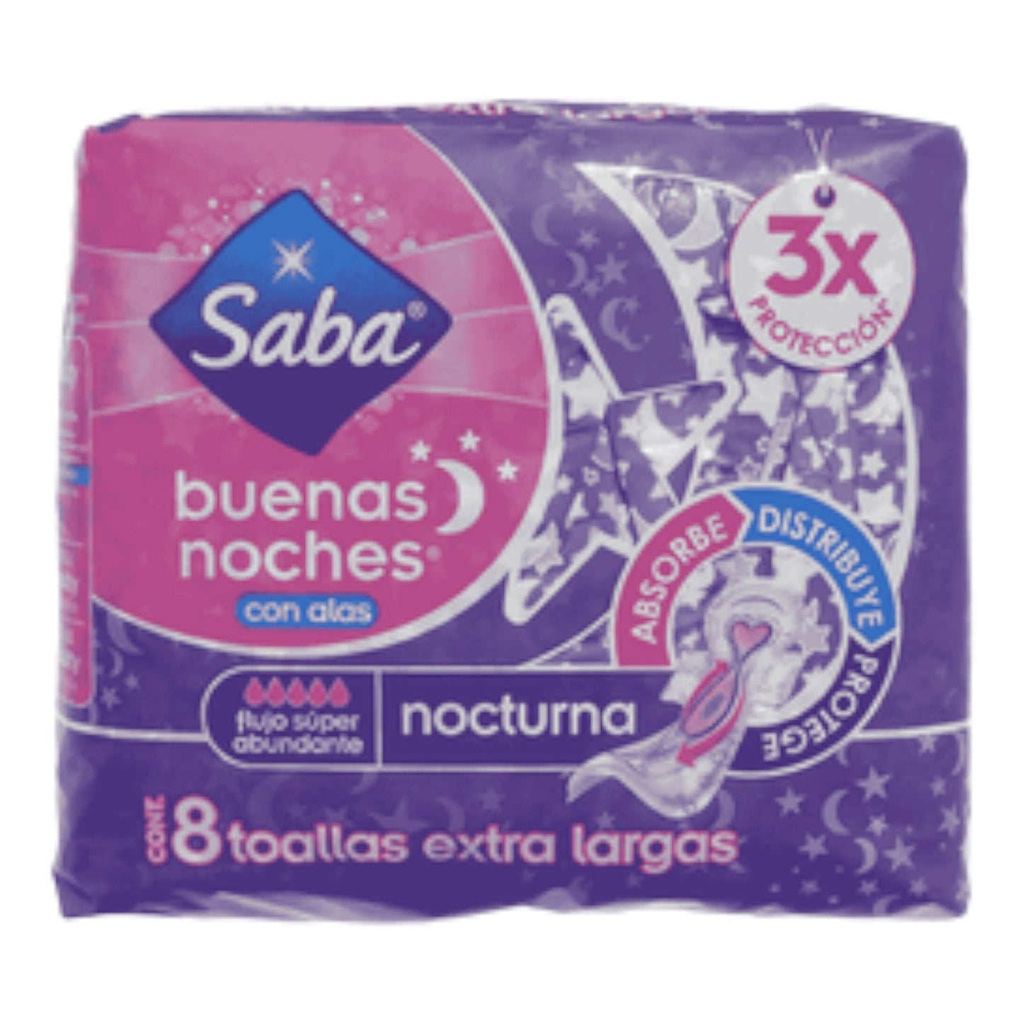 TOALLA SANITARIAS NOCTURNAS EXTRA LARGAS CON ALAS 8 UN SABA