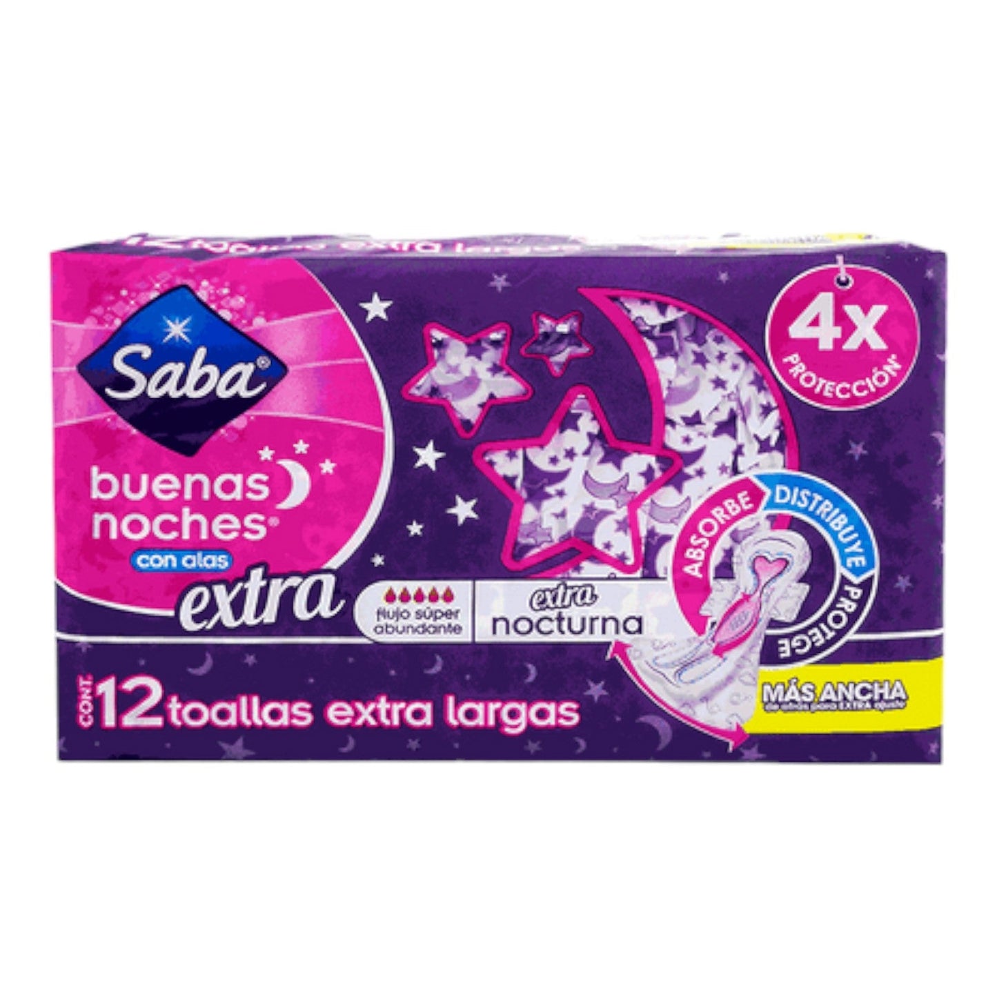 TOALLA FEMENINAS BUENAS NOCHES CON ALAS EXTRA 12 UN SABA