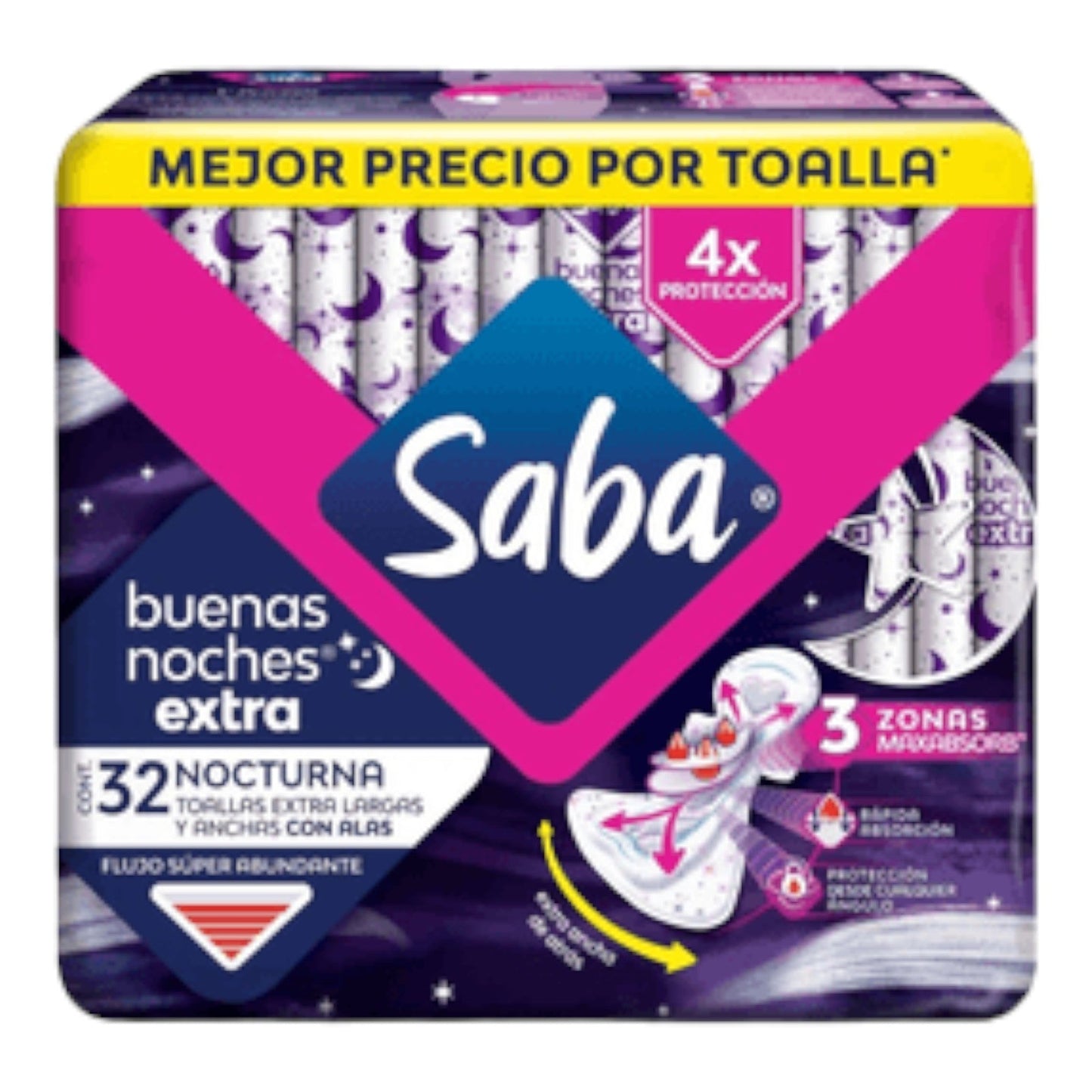 TOALLA SANITARIAS BUENAS NOCHES CON ALAS EXTRA 32 UN SABA