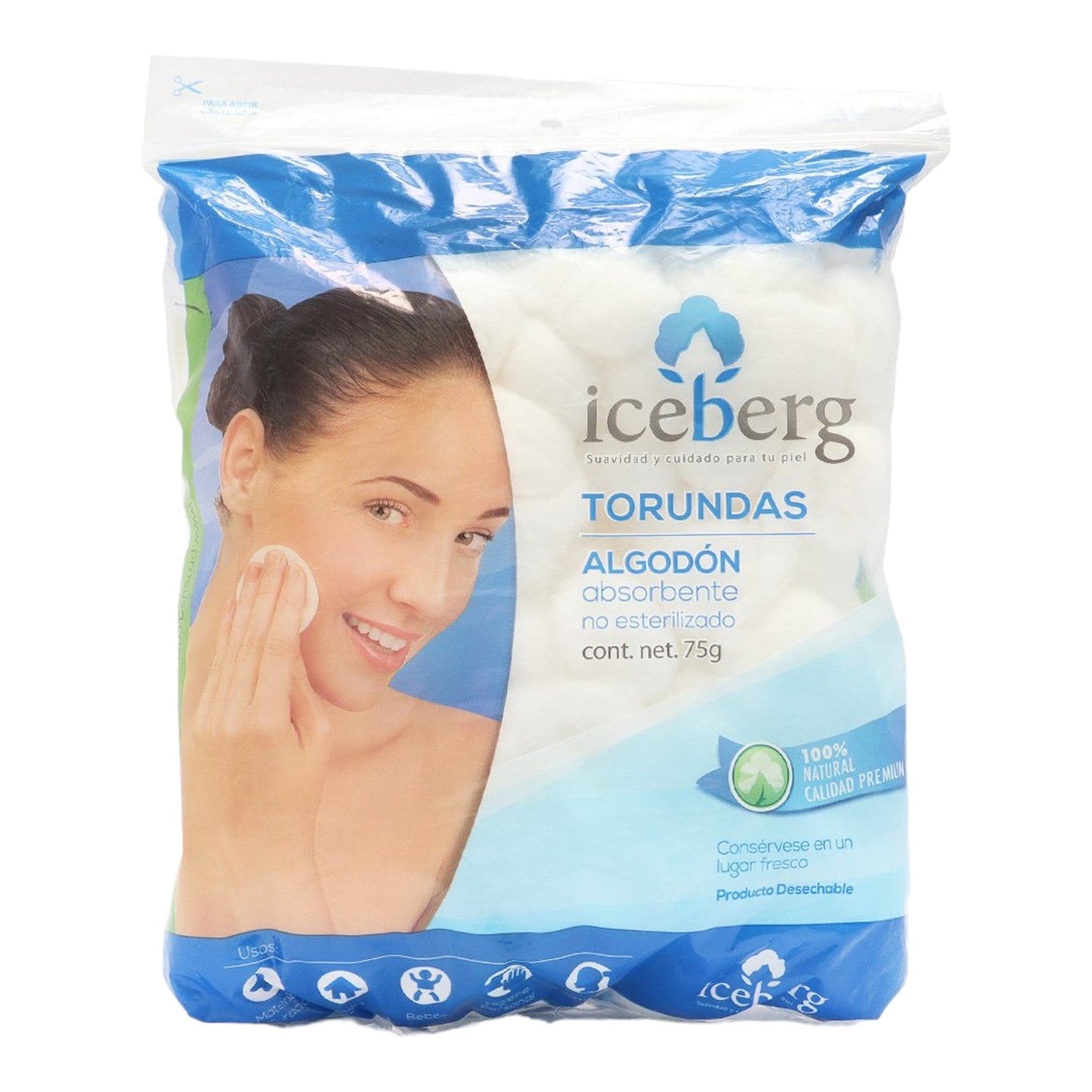 BOLAS ALGODON ABSORBENTES NO ESTERILIZADO ICEBERG 75 GR ICEBERG