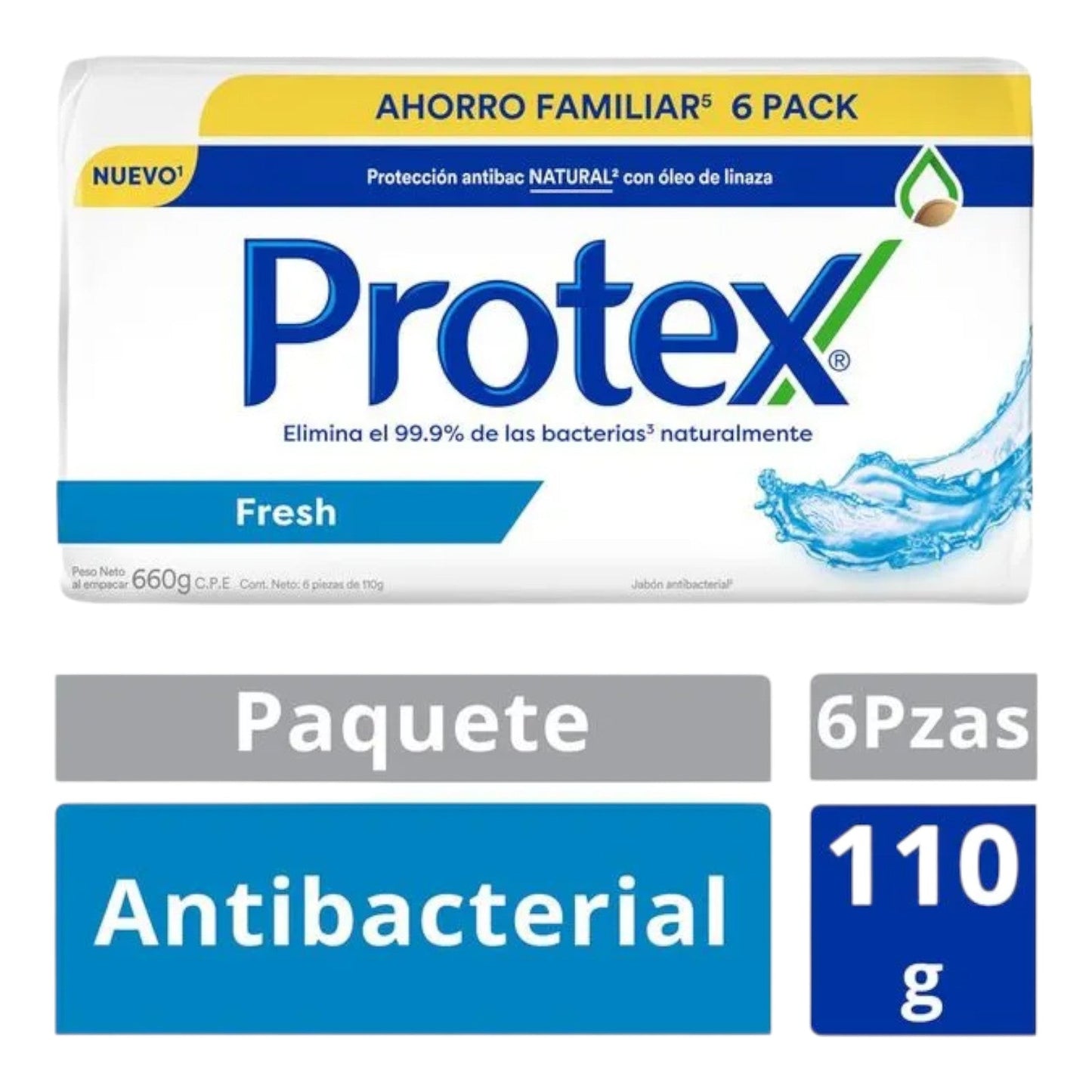 JABON DE TOCADOR ANTIBACTERIAL PROTEX FRESH 6 PACK DE 110 GR PROTEX