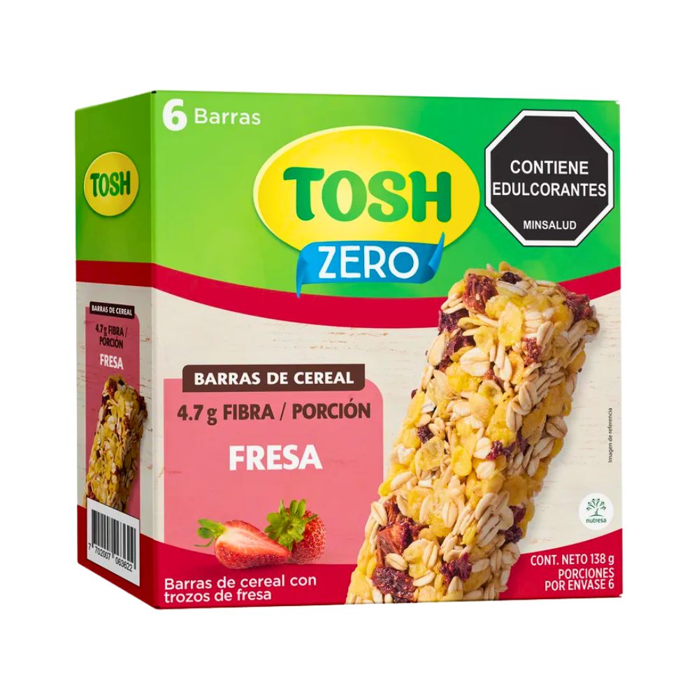 BARRA CEREAL FRESA SIN AZUCAR 138GR TOSH