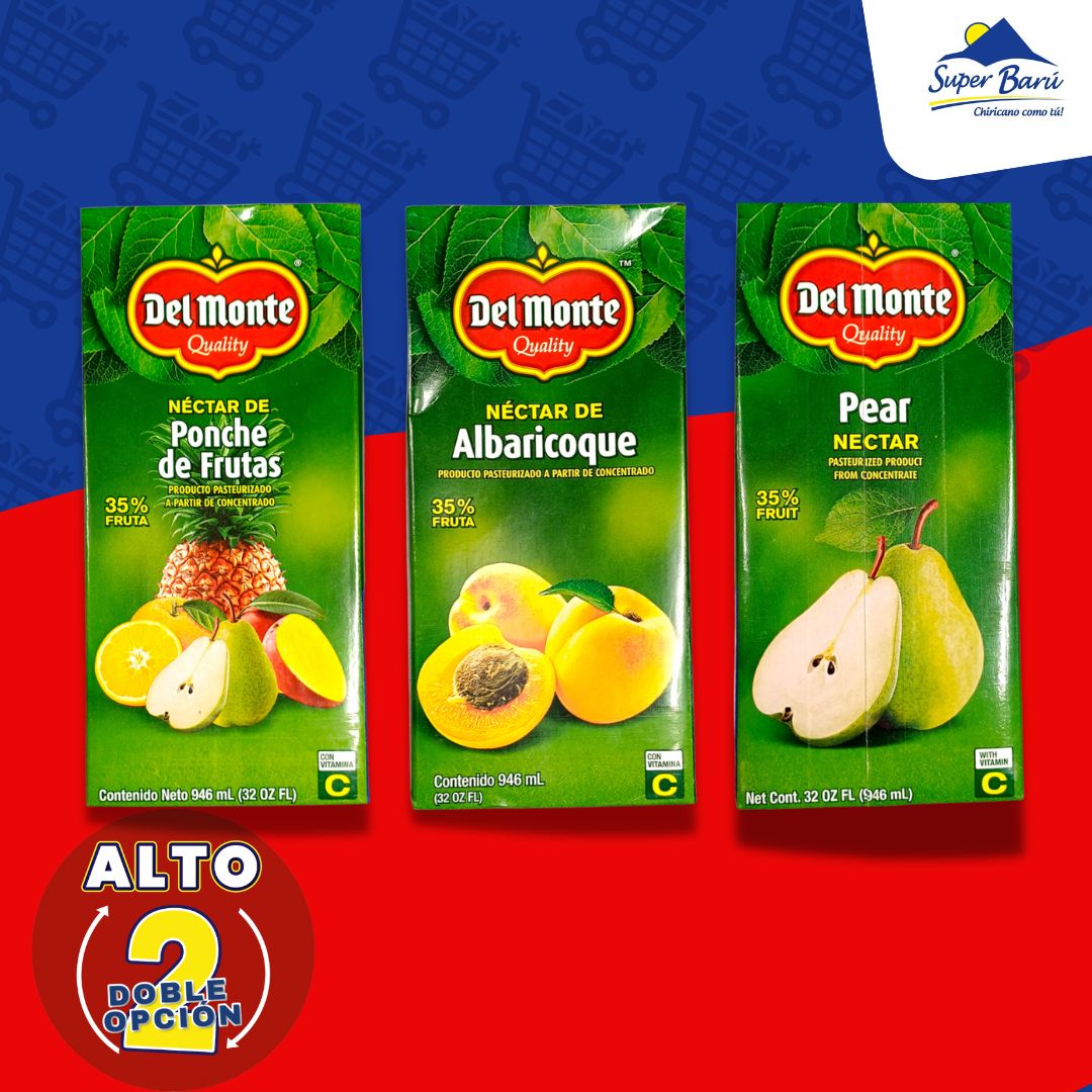 PACK DE NECTAR SURTIDO 3 UNI (APRICOT, PERA Y PONCHE DE FRUTAS) DE CARTON DE 946 ML C/U  DEL MONTE