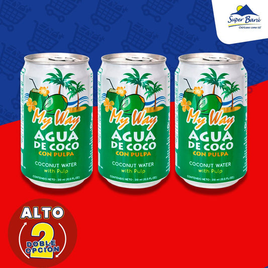 PACK DE AGUA DE COCO CON PULPA EN LATA 3 UNI DE 310 ML C/U MY WAY