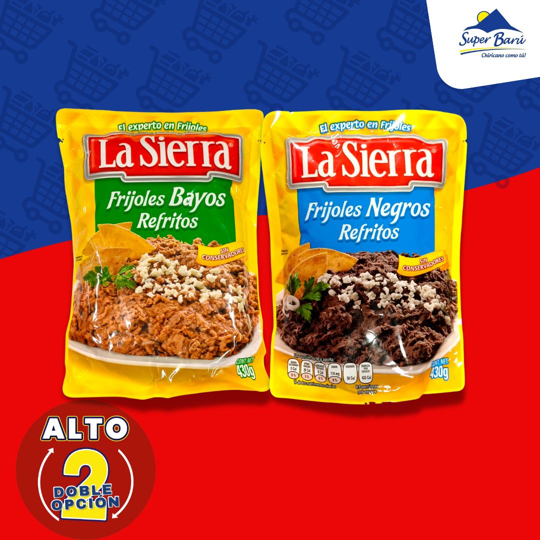 PACK DE FRIJOLES REFRITOS BAYOS Y NEGROS 2 UNI DE 430 GR C/U LA SIERRA