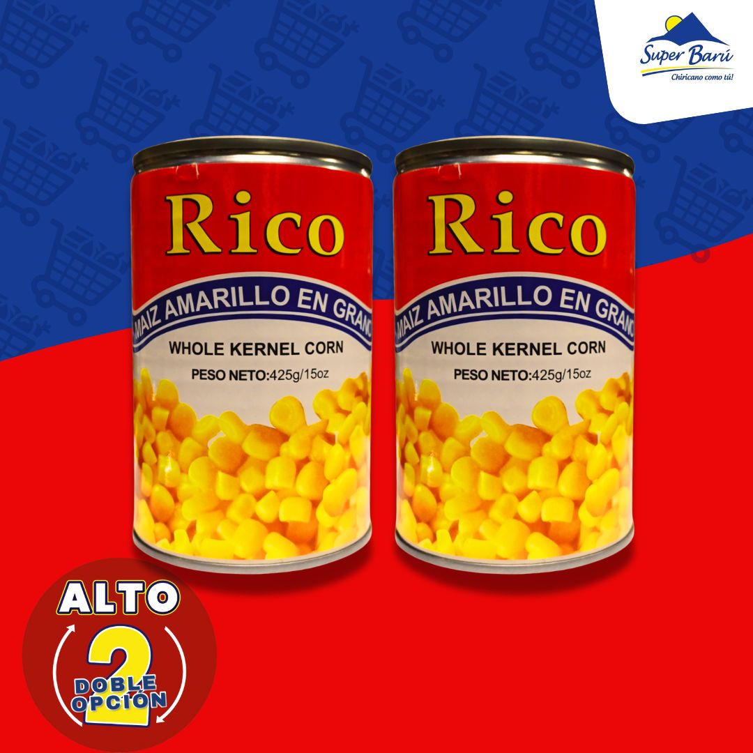 PACK DE MAIZ AMARILLO EN GRANOS EN LATA 2 UNI DE 425 GR C/U RICO