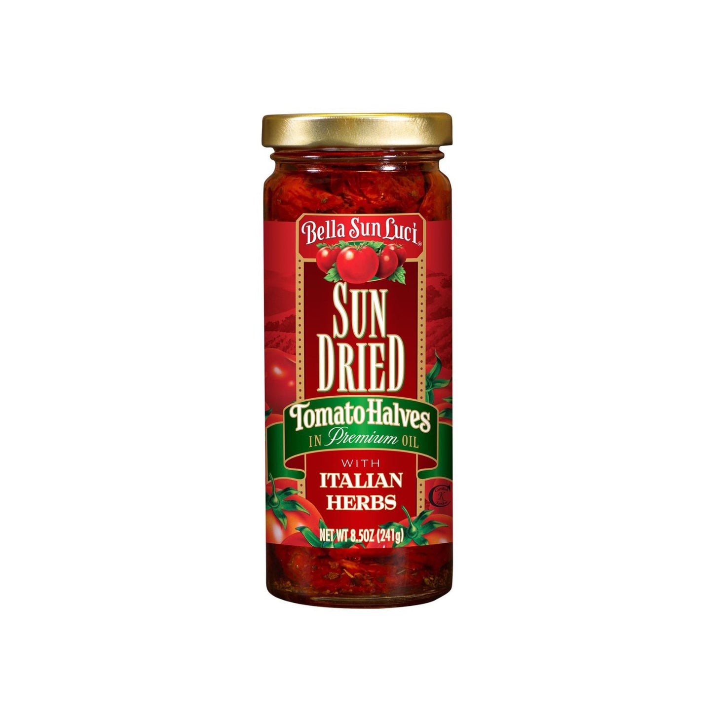 SUN DRIED TOMATO HALVES WITH PREMIUM OIL WITH ITALIAN HERBS 8.5 OZ BELLA SUN LUCI