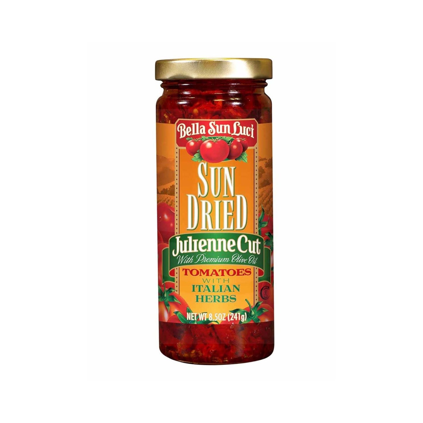 JULIENNE CUT SUN DRIED TOMATOES IN PREMIUM OIL WITH ITALIAN HERBS 8.5 OZ BELLA SUN LUCI