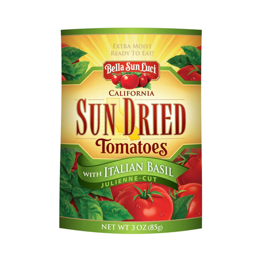 SUN DRIED TOMATOES WITH ITALIAN BASIL JULIENNE - CUT 3 OZ BELLA SUN LUCI