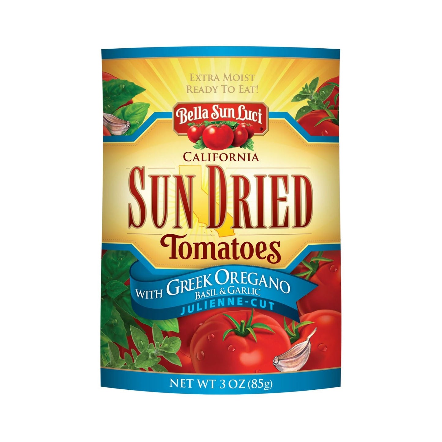 SUN DRIED TOMATOES WITH GREEK OREGANO, BASIL & GARLIC JULIENNE - CUT 3 OZ BELLA SUN LUCI