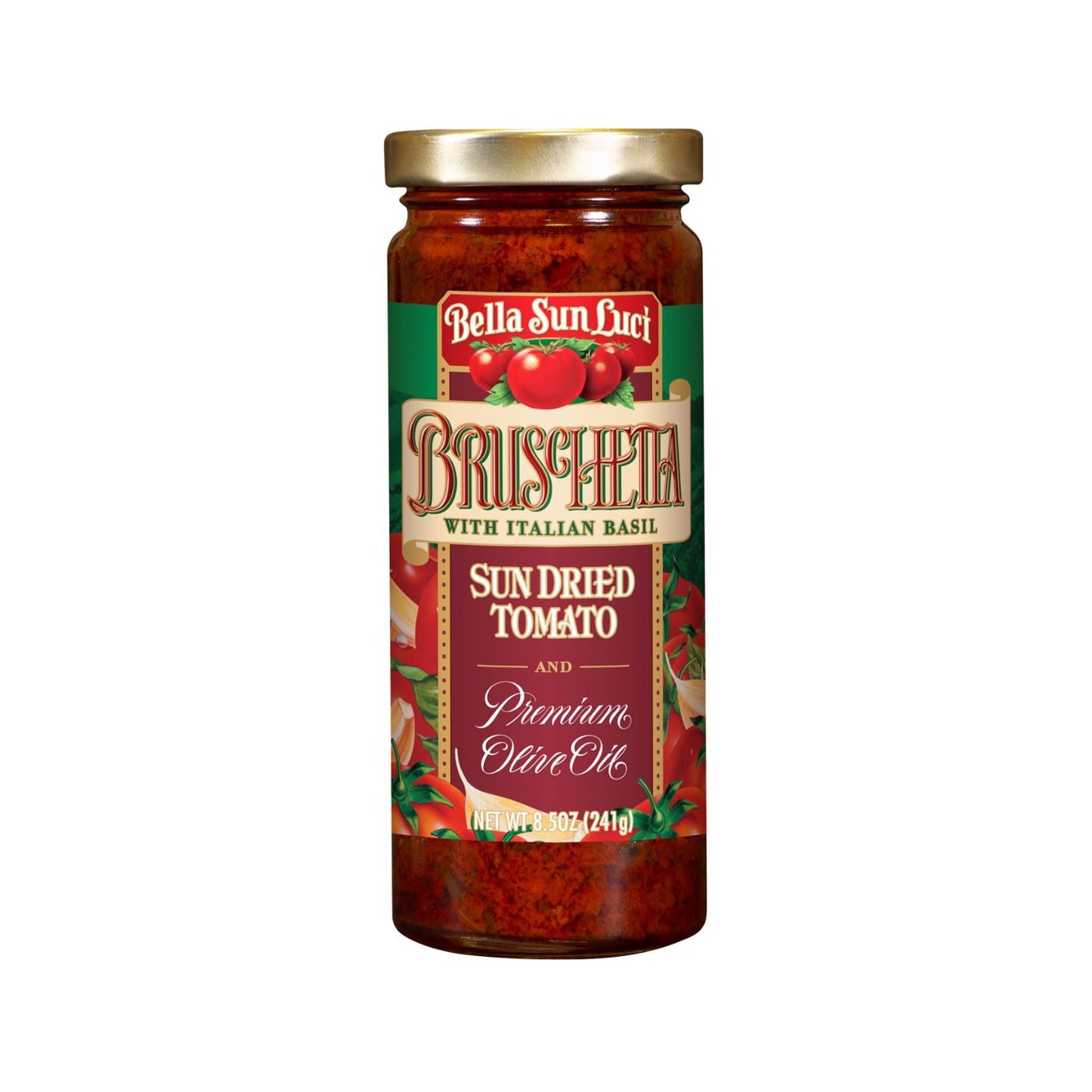 BRUSHETTA WITH ITALIAN BASIL SUN DRIED TOMATO AND EXTRA VIRGIN OLIVE OIL 8.5 OZ BELLA SUN LUCI