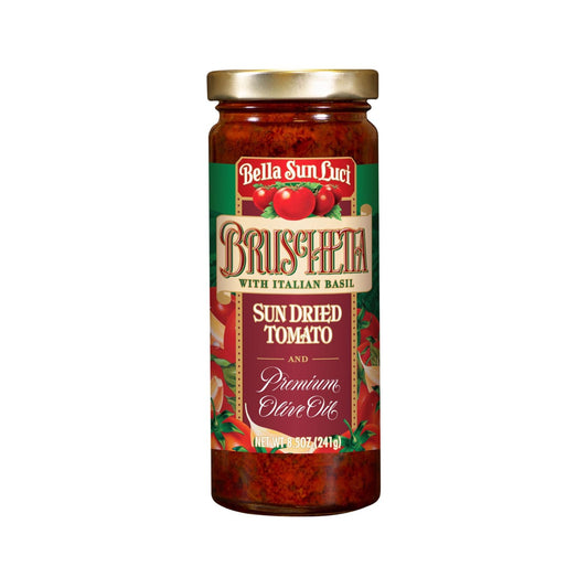 BRUSHETTA WITH ITALIAN BASIL SUN DRIED TOMATO AND EXTRA VIRGIN OLIVE OIL 8.5 OZ BELLA SUN LUCI
