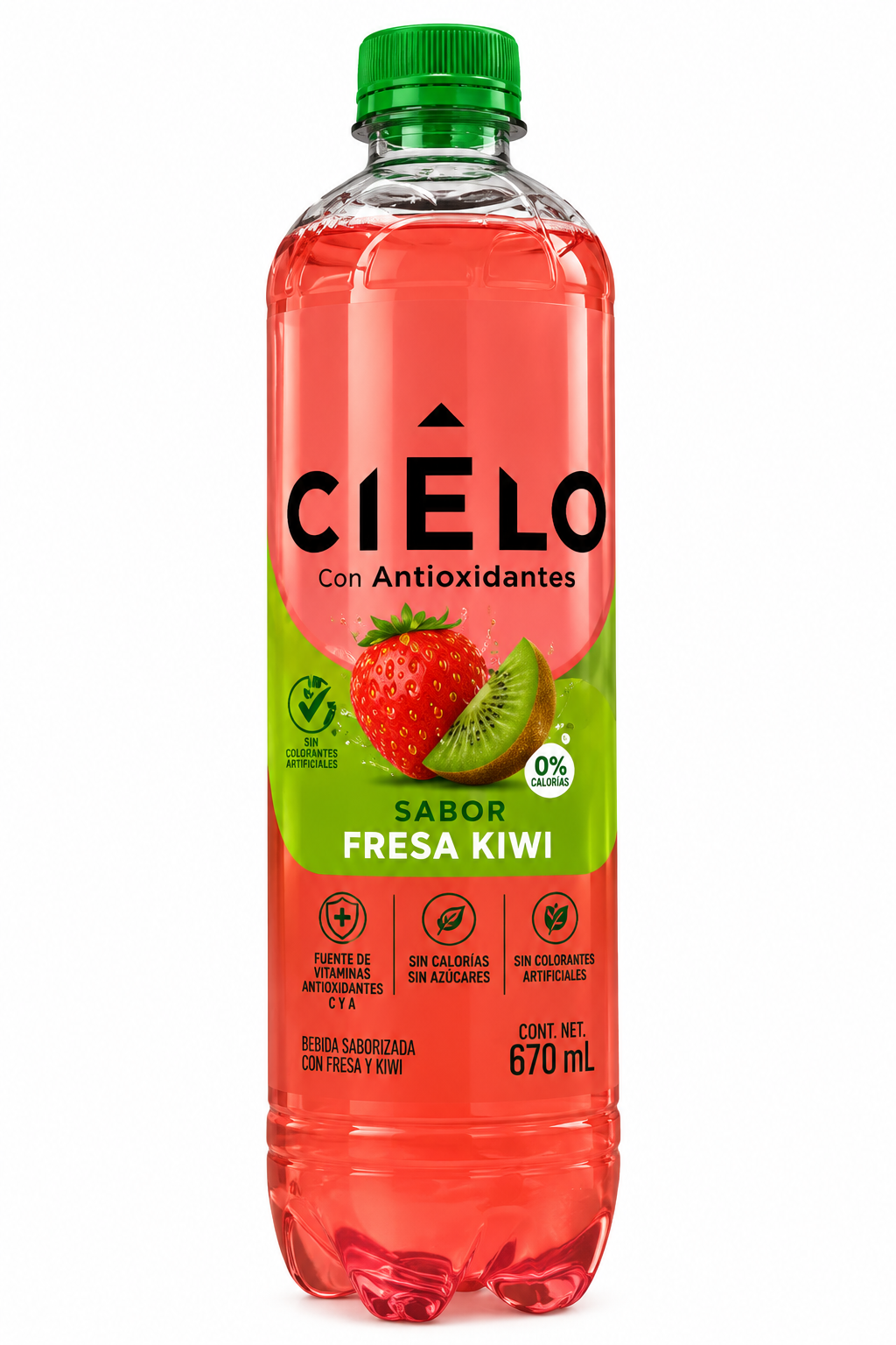 BEBIDA GASIFICADA ANTIOXIDANTE DE FRESA KIWI 670 ML CIELO