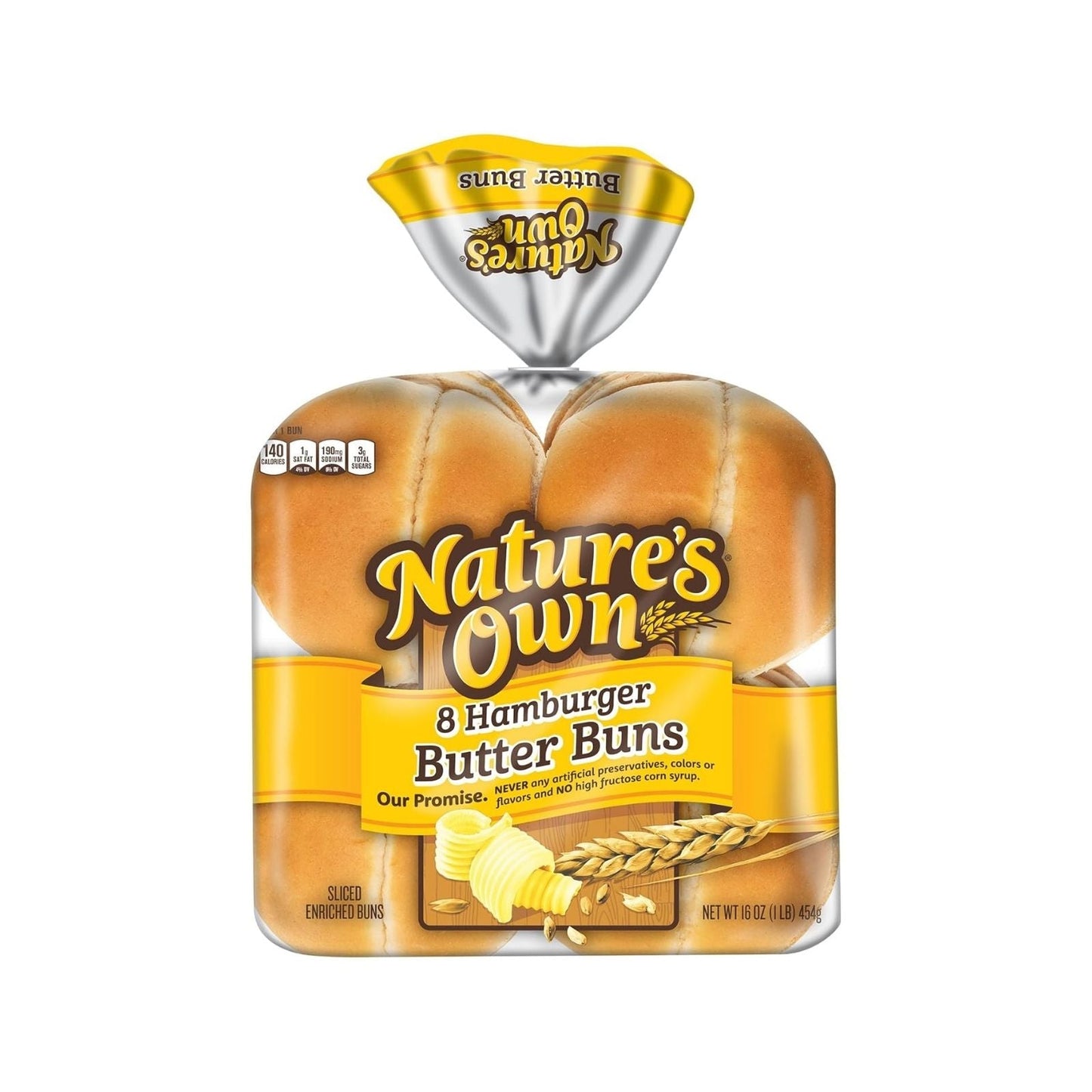 PAN 8 HAMBURGER BUTTER BUNS 16 OZ NATURE'S OWN