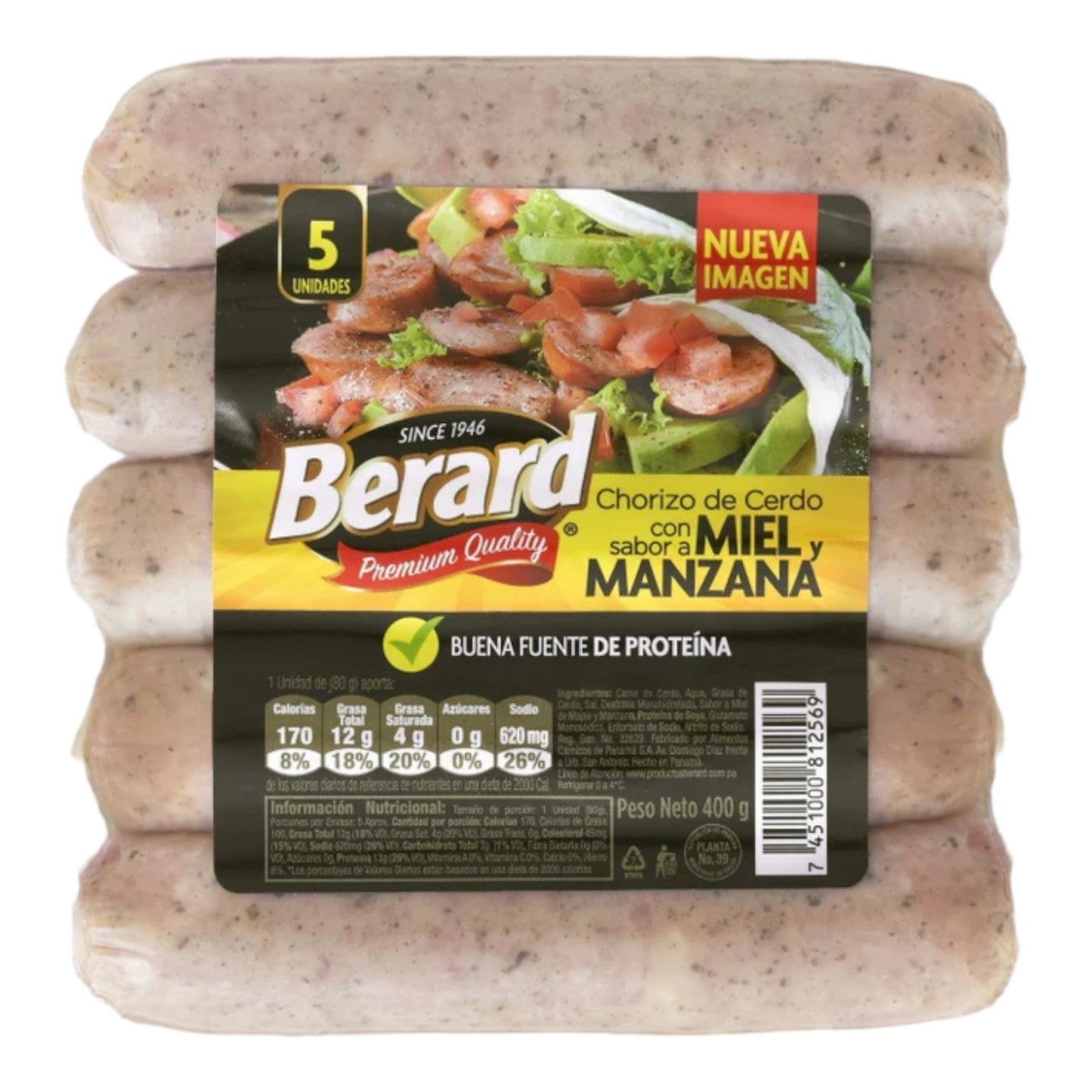 CHORIZO DE CERDO MIEL Y MANZANA SG 400 GR BERARD