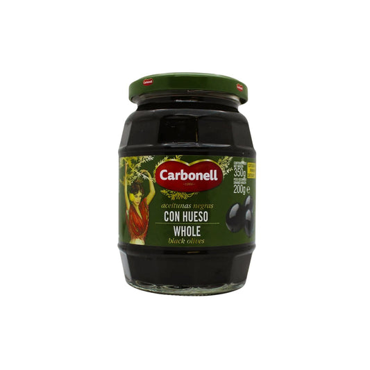 ACEITUNAS NEGRAS CON HUESO ENV. VIDRIO 200 GR CARBONELL