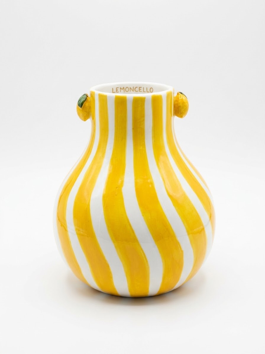 FLORERO RAYAS AMARILLO/BLANCO 20 CM DECORE