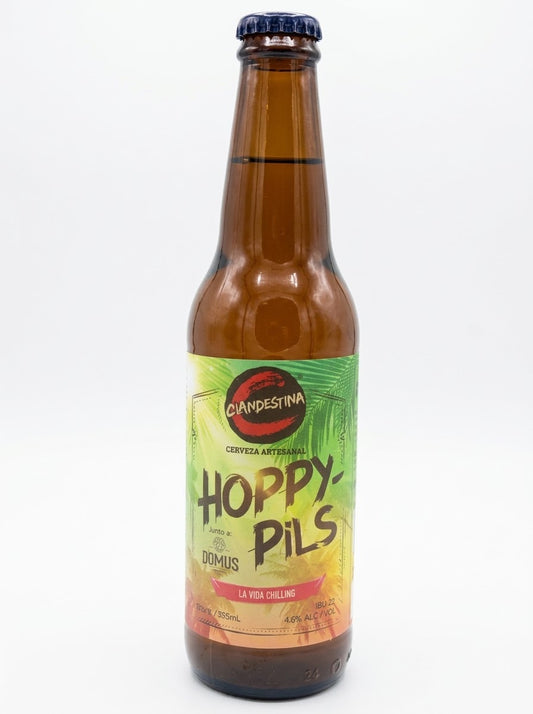 CERVEZA ARTESANAL HOPPY PILS 355 ML CLANDESTINA -CERVEZA