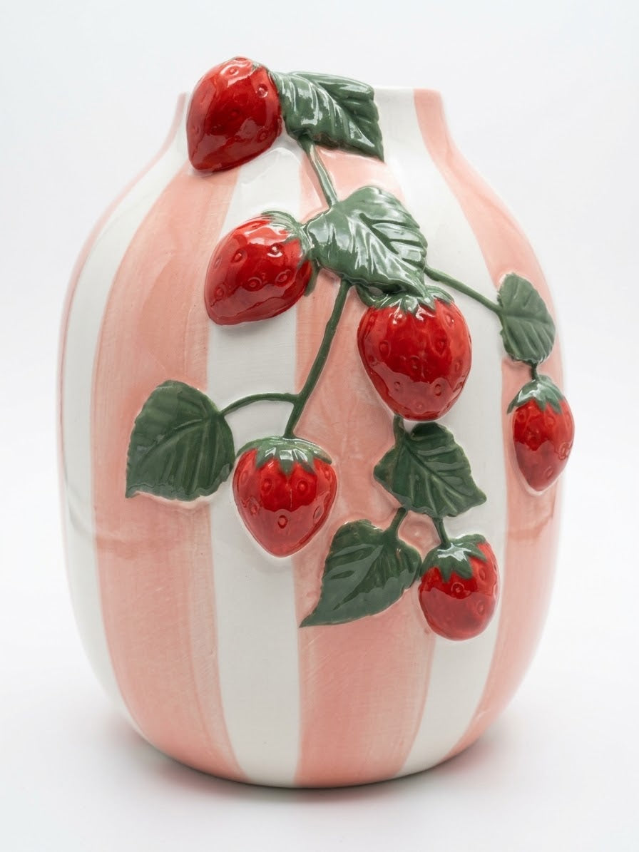 FLORERO DISENO FRESAS/RAYAS 19X18.5X23.5 CM DECORE